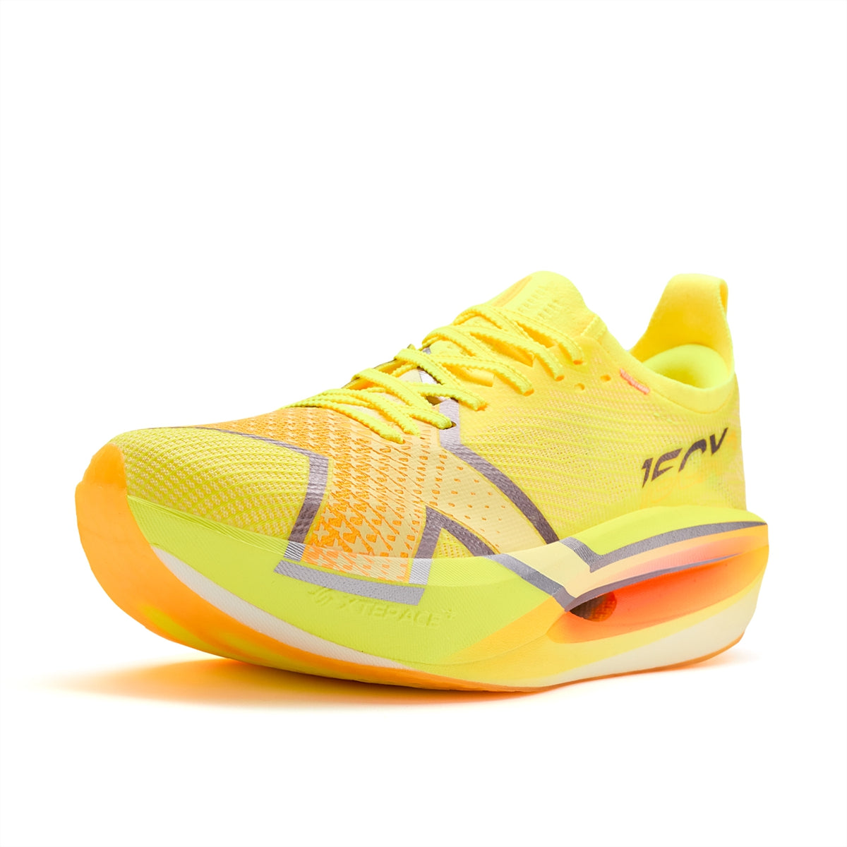 Xtep 160X 8.0 PRO dame, Fluorescence Yellow/Classic White – sett skrått forfra